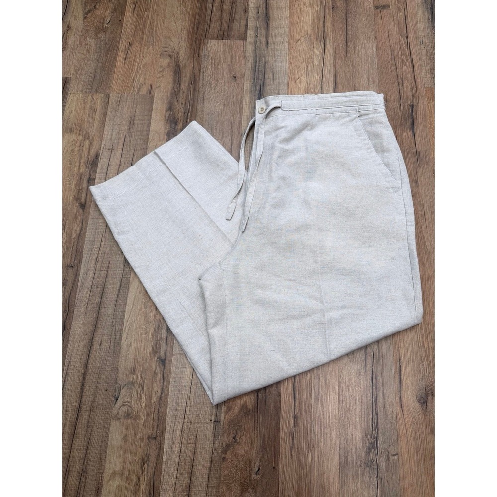 Cubavera Linen Blend Pants Light‎ Beige Drawstring Relaxed Fit XL NWOT